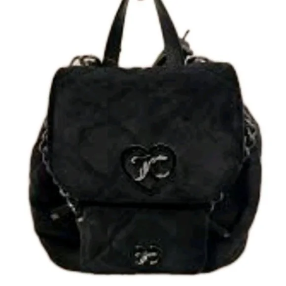 Juicy Couture Velour Velvet Black Quilted Accent Backpack W/Matching Wallet NWT - Picture 14 of 16